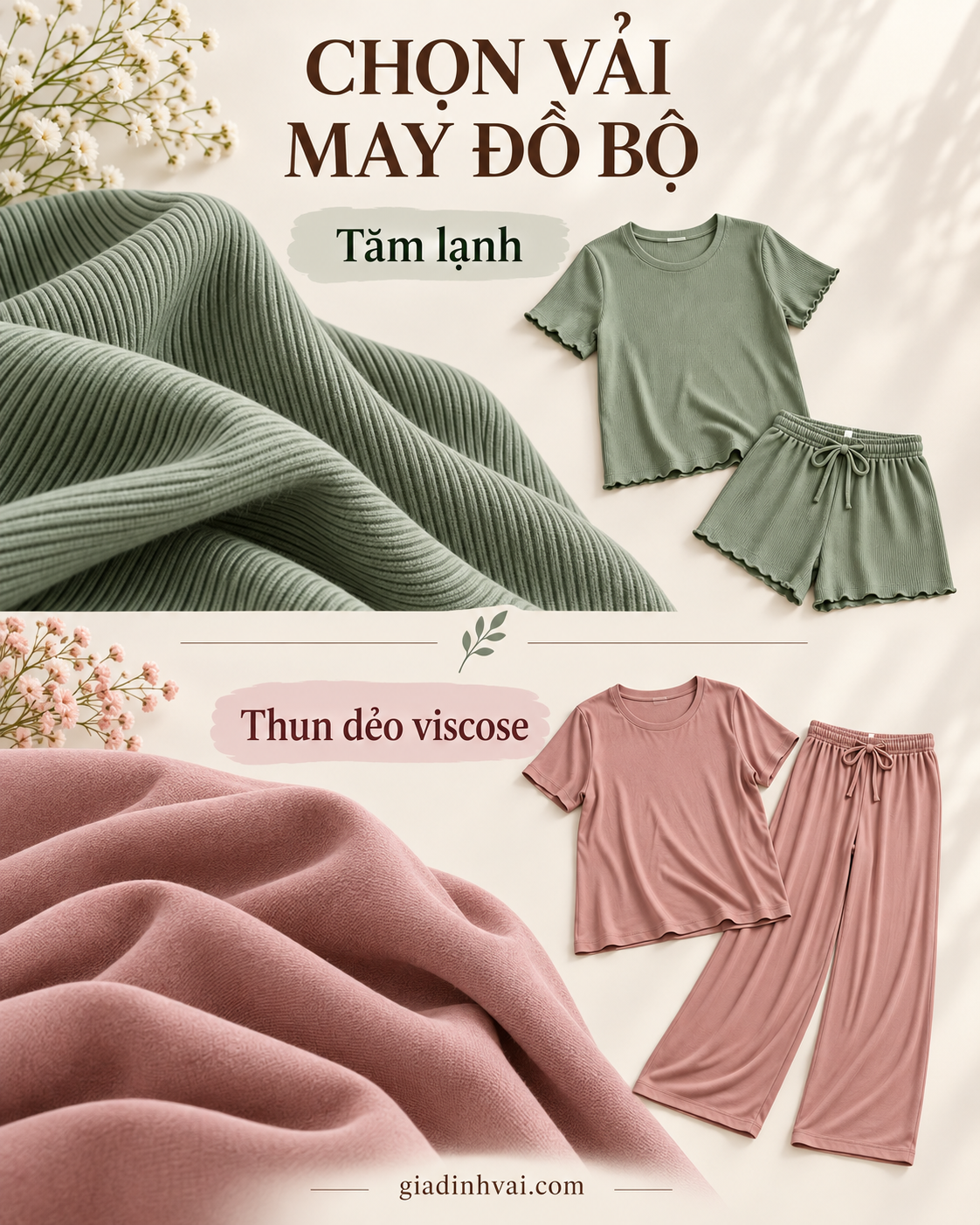 May đồ bộ nên chọn vải tăm lạnh hay thun dẻo viscose?