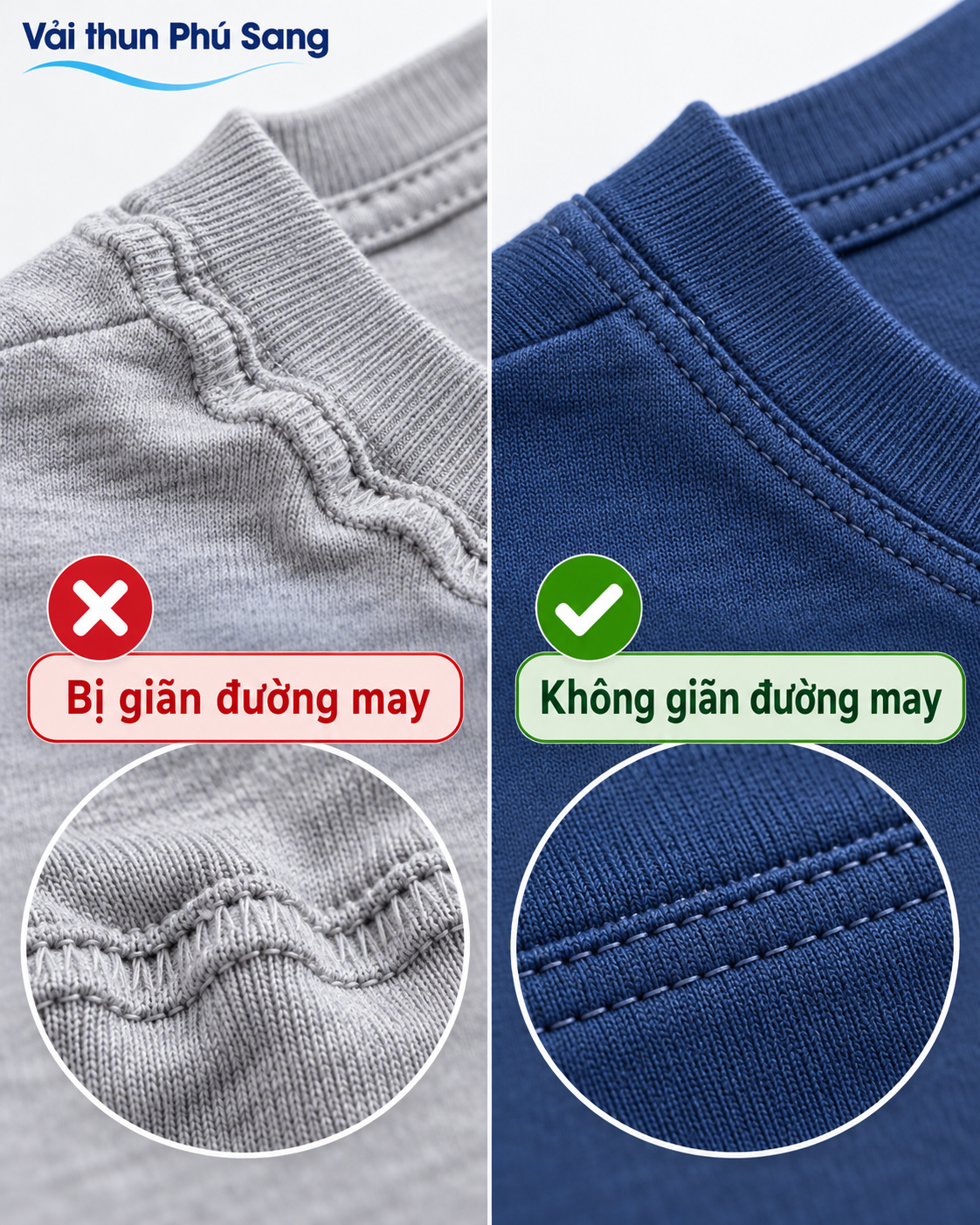 vải thun bị giãn đường may